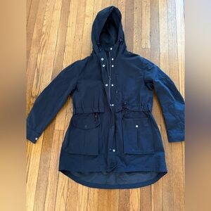 J Crew Navy Hooded Rain Jacket with Button Details Sz. S